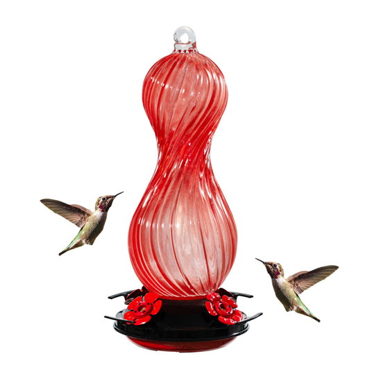Muse Garden Hand Blown Glass Hummingbird Feeder, 24 OZ, Gifts for Mom, Red