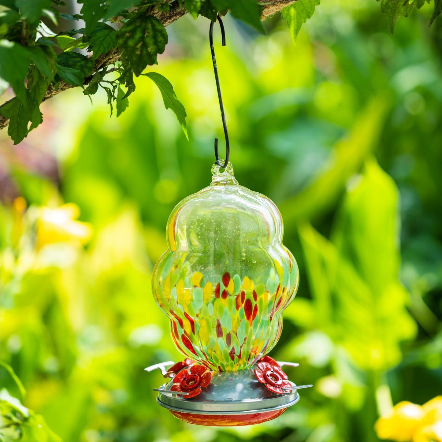 Muse Garden Hummingbird Feeders for Outdoors Hanging, 24 Ounces, Multi-colored, Blown Glass Hummingbird Feeder, Unique Hummingbird Gifts for Women