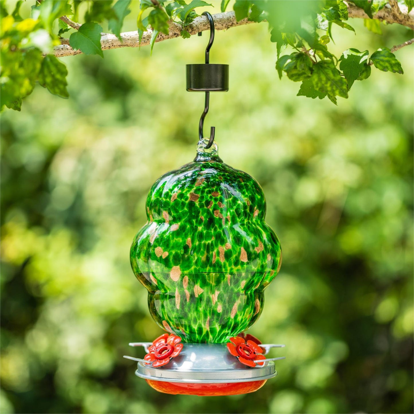 Muse Garden Hummingbird Feeders for Outdoors Hanging, 24 Ounces, Green, Blown Glass Hummingbird Feeder, Unique Hummingbird Gifts for Women, 24 Ounces, Green