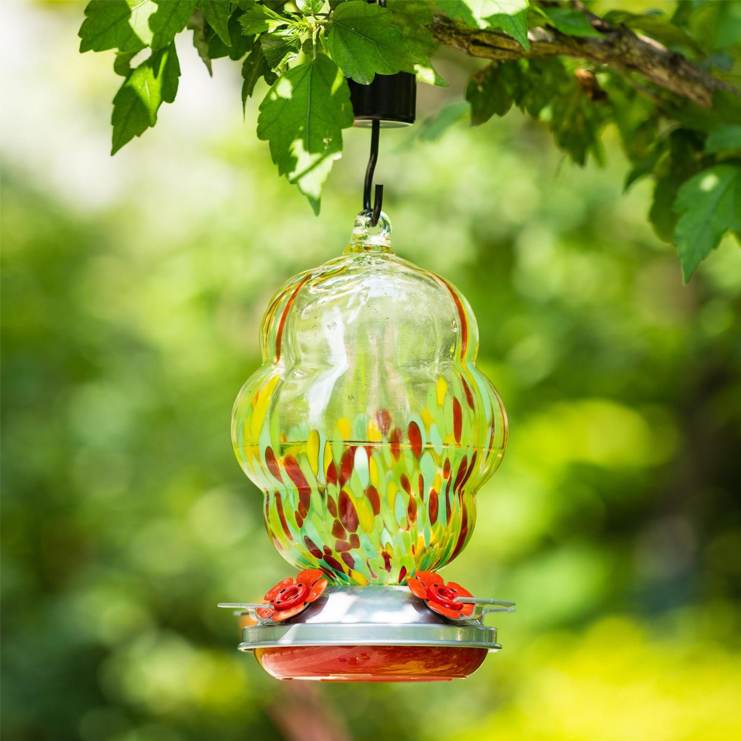 Muse Garden Hummingbird Feeders for Outdoors Hanging, 24 Ounces, Multi-colored, Blown Glass Hummingbird Feeder, Unique Hummingbird Gifts for Women