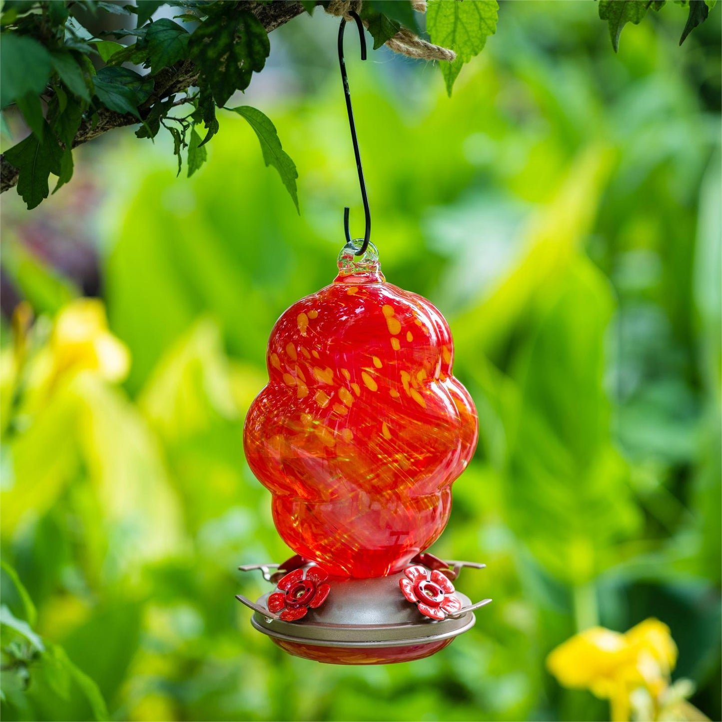 Muse Garden Hummingbird Feeders for Outdoors Hanging, 24 Ounces, Flame, Blown Glass Hummingbird Feeder, Unique Hummingbird Gifts for Women