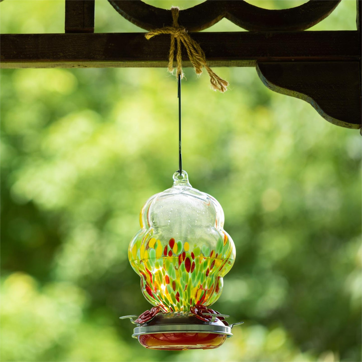 Muse Garden Hummingbird Feeders for Outdoors Hanging, 24 Ounces, Multi-colored, Blown Glass Hummingbird Feeder, Unique Hummingbird Gifts for Women