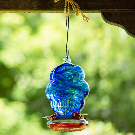 Muse Garden Hummingbird Feeders for Outdoors Hanging, 24 Ounces, Blue, Blown Glass Hummingbird Feeder, Unique Hummingbird Gifts for Women