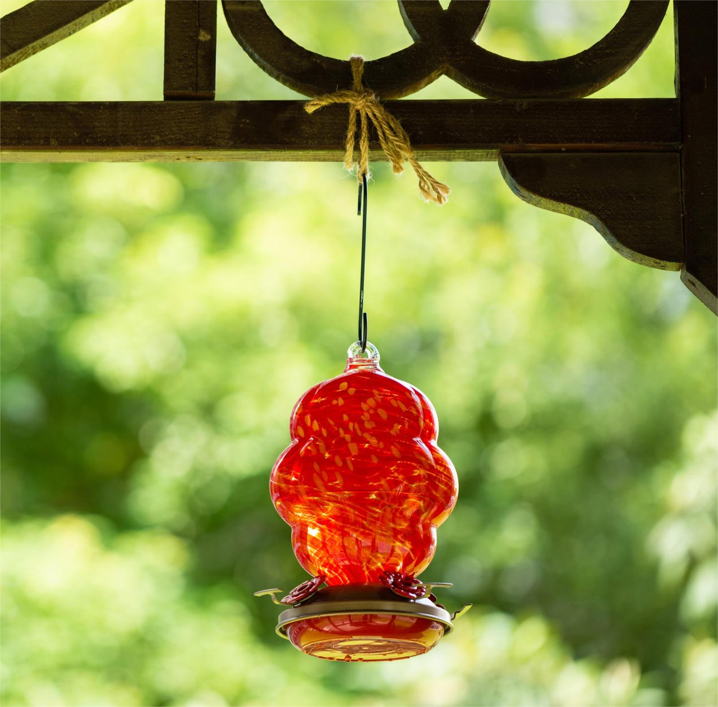 Muse Garden Hummingbird Feeders for Outdoors Hanging, 24 Ounces, Flame, Blown Glass Hummingbird Feeder, Unique Hummingbird Gifts for Women