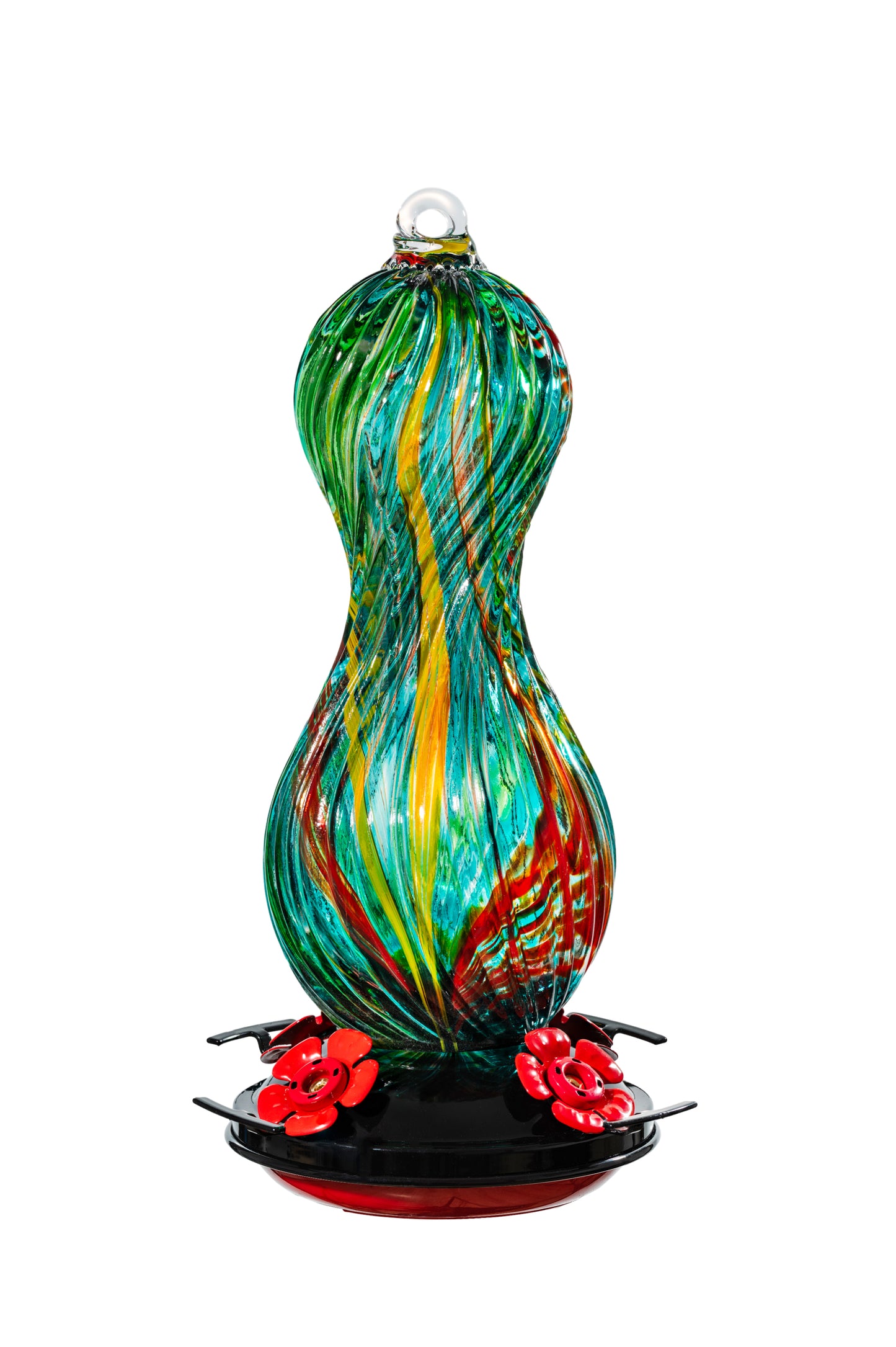 Muse Garden Hand Blown Glass Hummingbird Feeder, 24 OZ, Gifts for Mom, Green