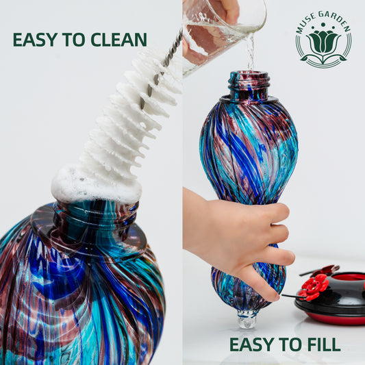 Muse Garden Hand Blown Glass Hummingbird Feeder, 24 OZ, Gifts for Mom