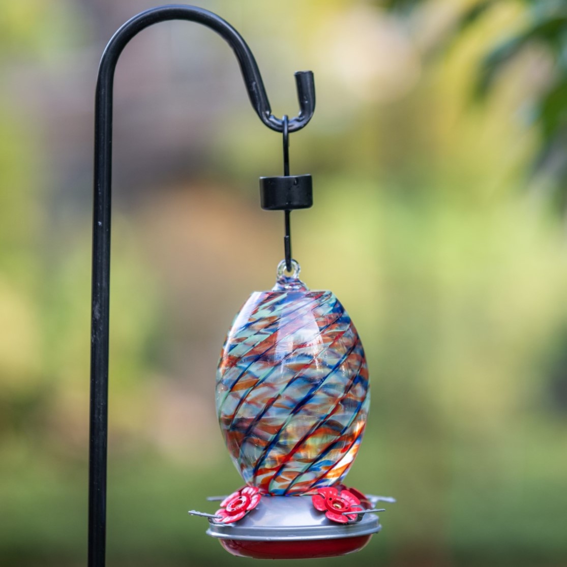 Muse Garden Hand Blown Glass Hummingbird Feeder - 27 Ounces - Fantasy Galaxy