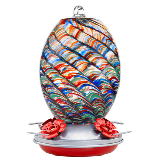 Muse Garden Hand Blown Glass Hummingbird Feeder - 27 Ounces - Fantasy Galaxy