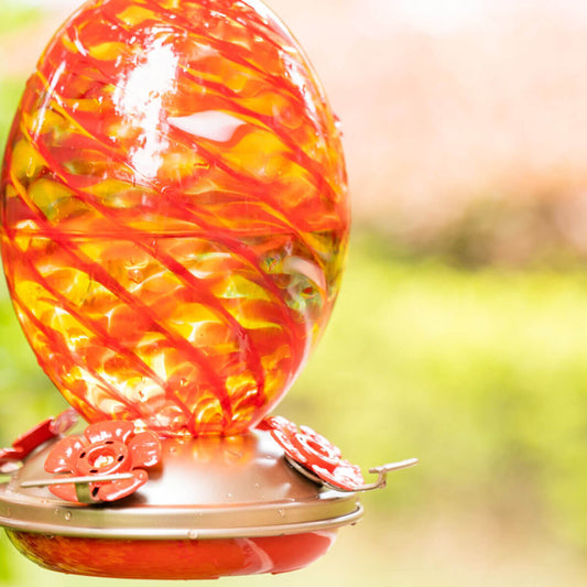 Muse Garden Hand Blown Glass Hummingbird Feeder, 32 Ounces, Flame Mermaid