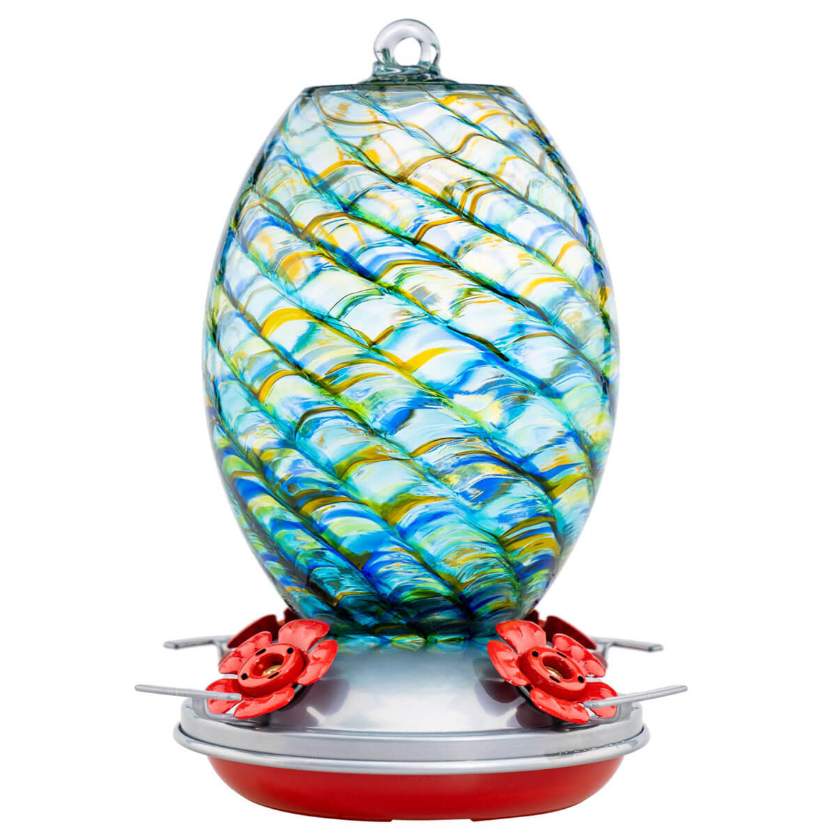 Muse Garden Hand Blown Glass Hummingbird Feeder  - 27 Ounces - Beach Mermaid