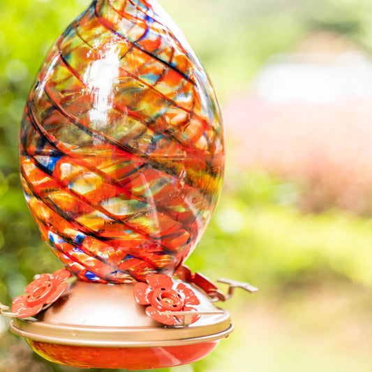 Muse Garden Hand Blown Glass Hummingbird Feeder, 32 Ounces, Retro Mermaid