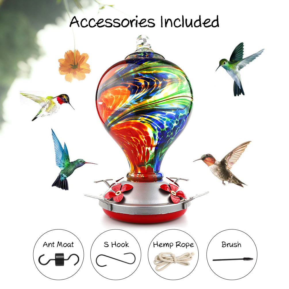 Muse Garden Hand Blown Glass Hummingbird Feeder - 32 Ounces - Nebula