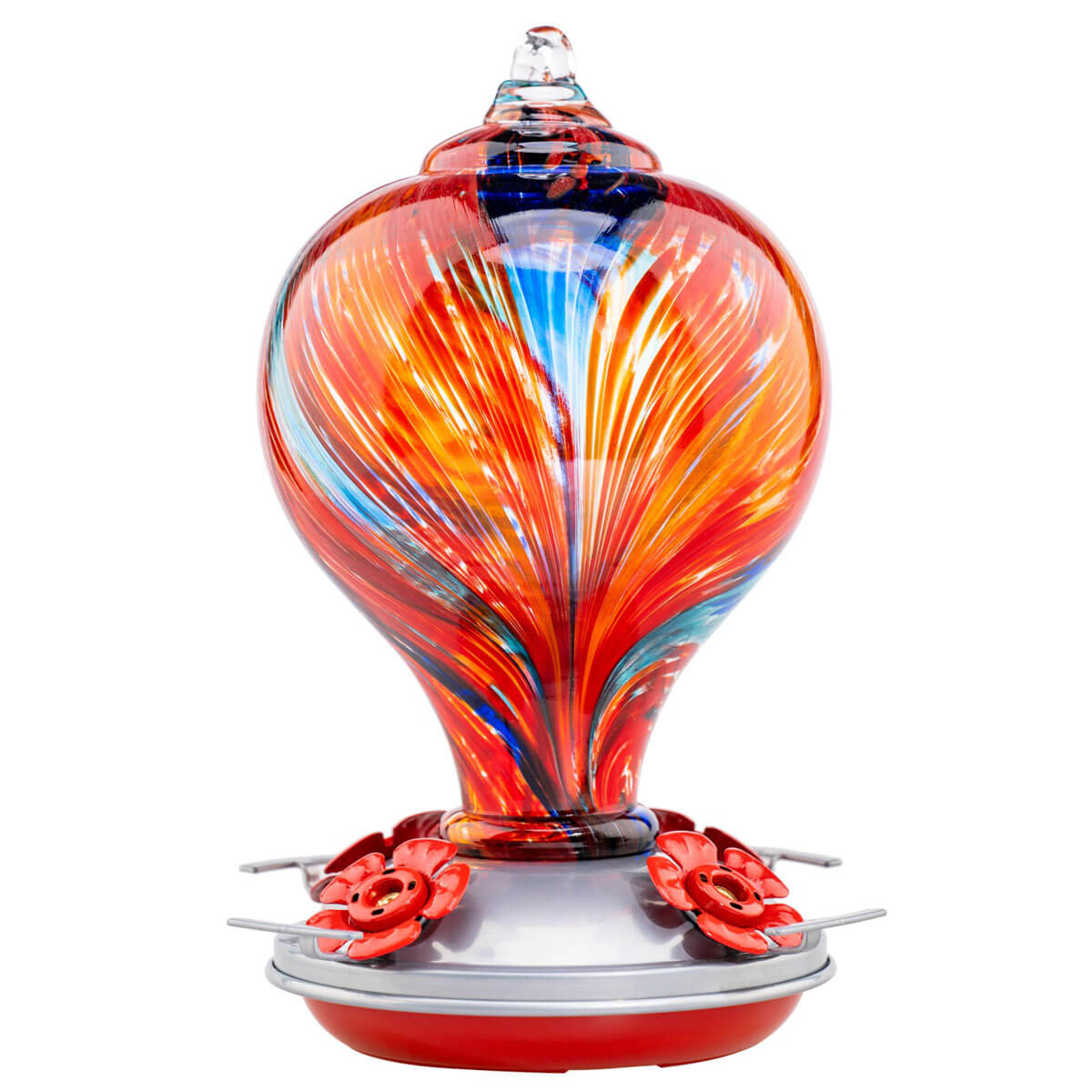 Muse Garden Hand Blown Glass Hummingbird Feeder, 32 Ounces, Mexican Stripes