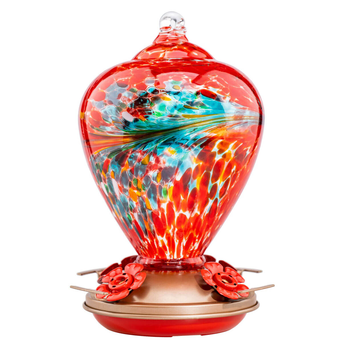 Muse Garden Hand Blown Glass Hummingbird Feeder, 34 Ounces, Phoenix Flying