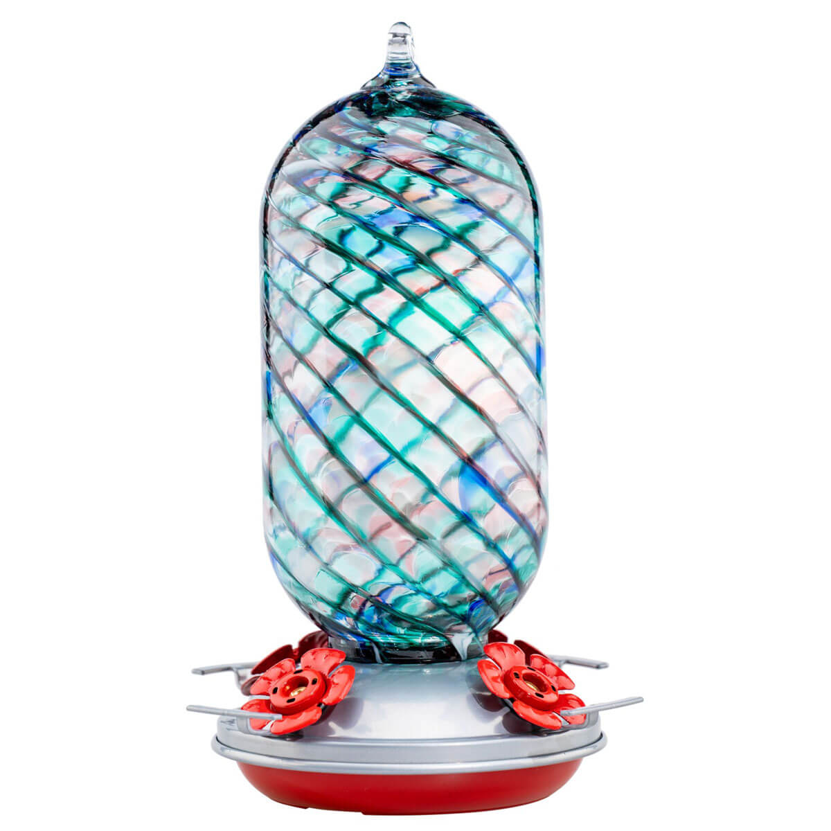 Muse Garden Hand Blown Glass Hummingbird Feeder, 28 Ounces, Ocean Mermaid