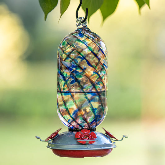 Muse Garden Hand Blown Glass Hummingbird Feeder, 32 Ounces, Purple Mermaid