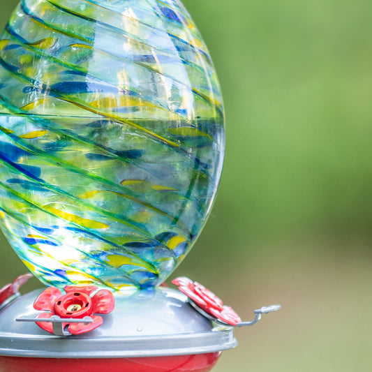 Muse Garden Hand Blown Glass Hummingbird Feeder, 32 Ounces, Beach
