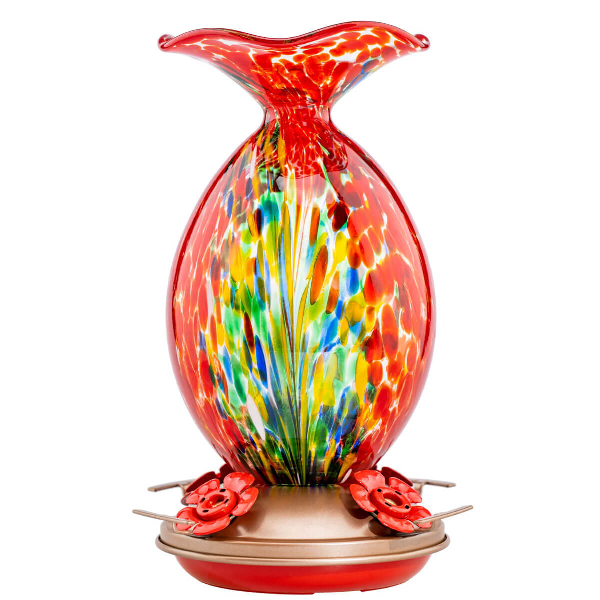 Muse Garden Hand Blown Glass Hummingbird Feeder, 32 Ounces, Red Phoenix