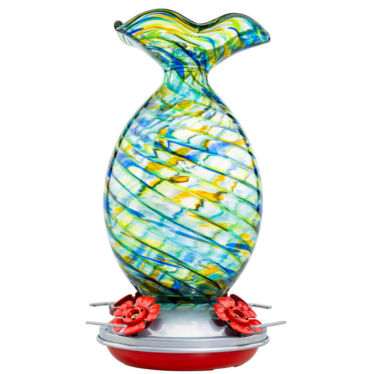 Muse Garden Hand Blown Glass Hummingbird Feeder, 32 Ounces, Beach