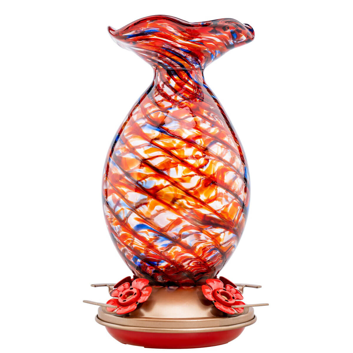 Muse Garden Hand Blown Glass Hummingbird Feeder, 32 Ounces, Retro