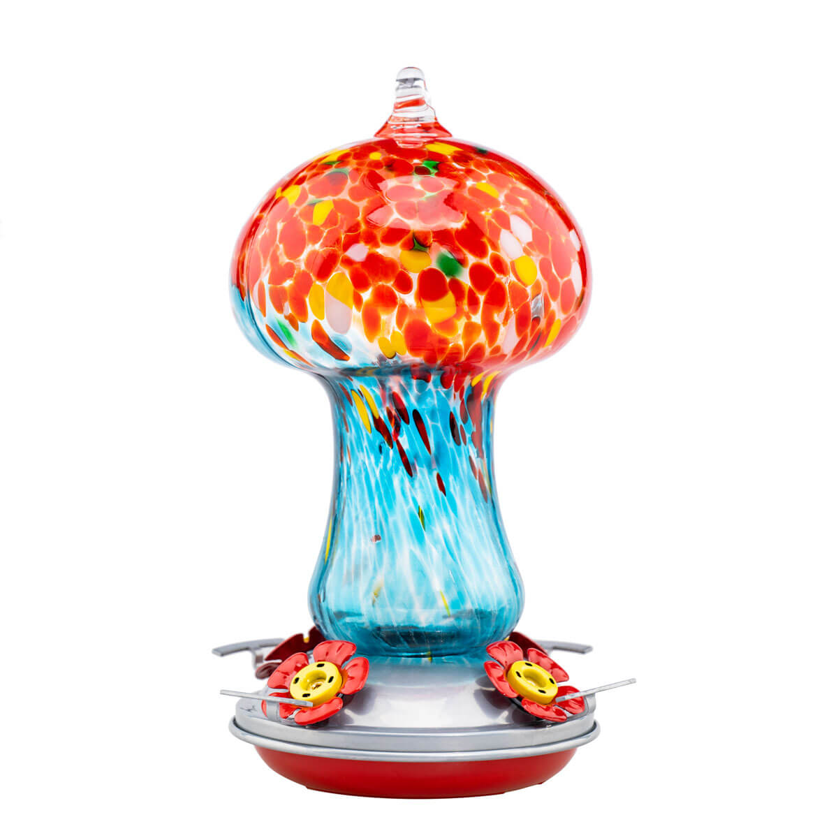 Muse Garden Hand Blown Glass Hummingbird Feeder, 28 Ounces, Ocean Sunrise
