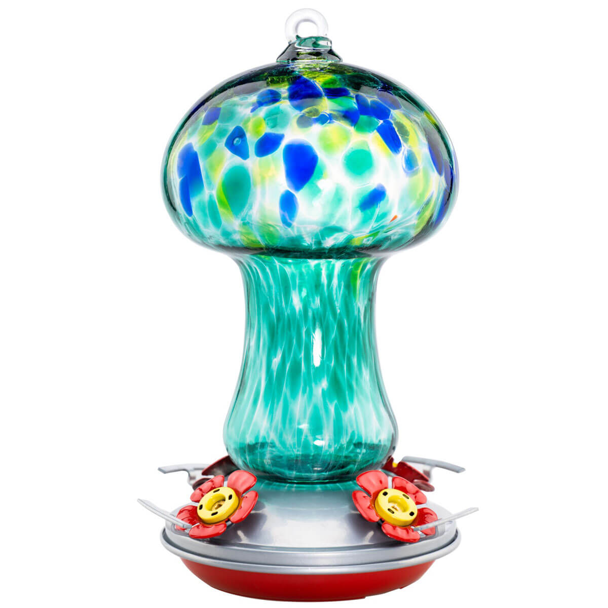 Muse Garden Hand Blown Glass Hummingbird Feeder, 28 Ounces, Ocean Crystal