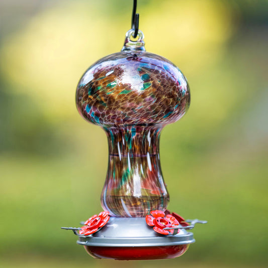 Muse Garden Hand Blown Glass Hummingbird Feeder, 28 Ounces, Purple Polka Dots