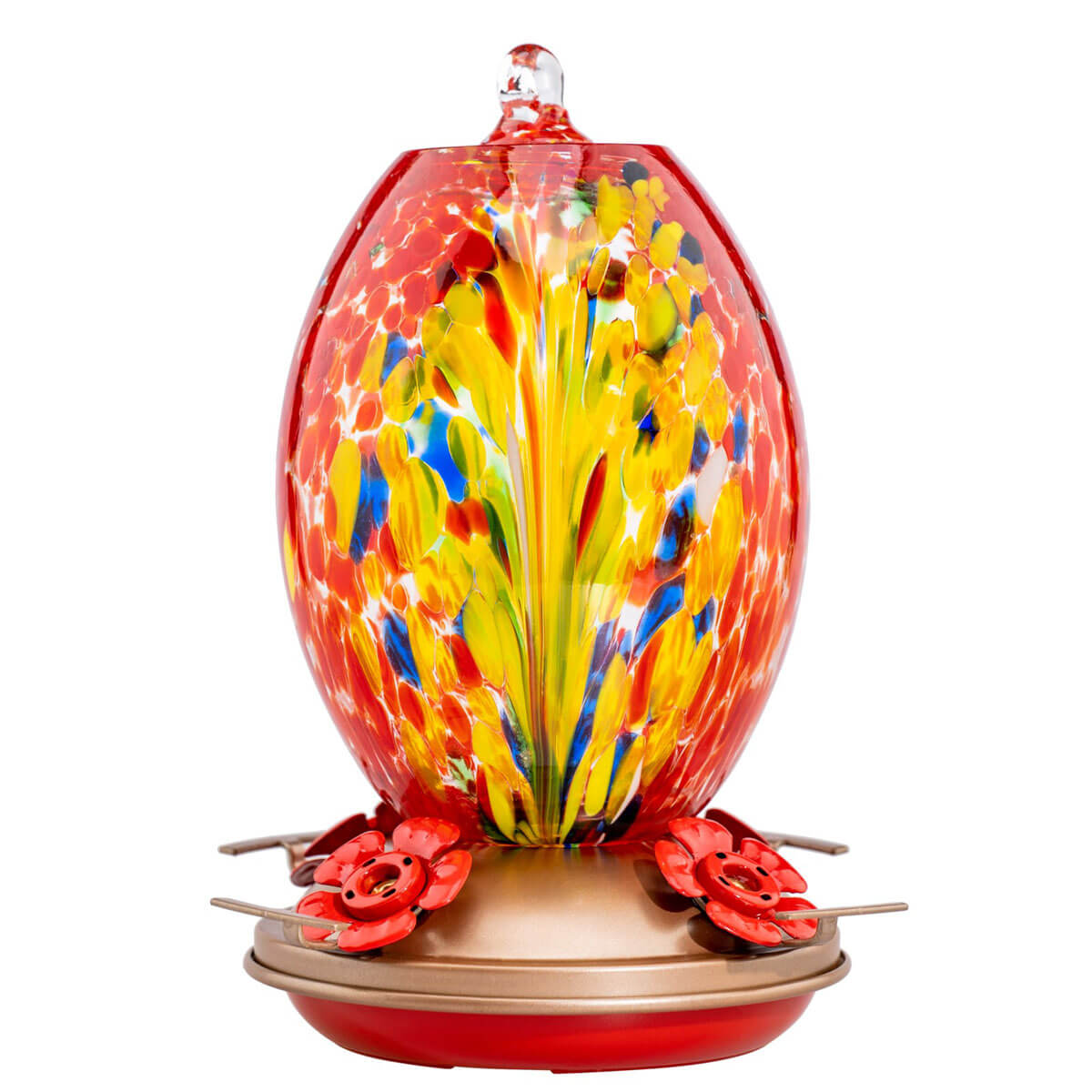 Muse Garden Hand Blown Glass Hummingbird Feeder - 27 Ounces - Phoenix
