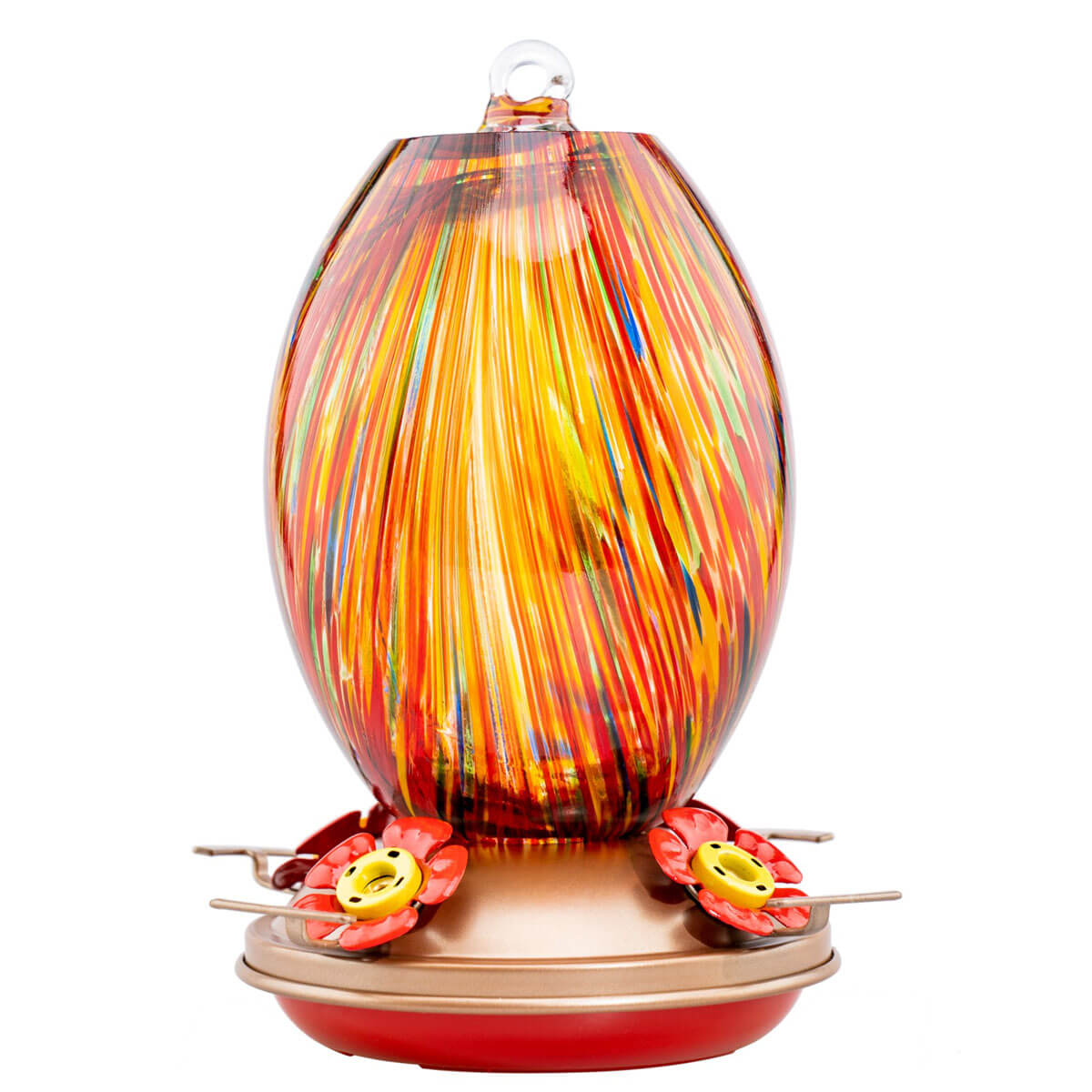 Muse Garden Hand Blown Glass Hummingbird Feeder  - 27 Ounces - Jungle Sunset