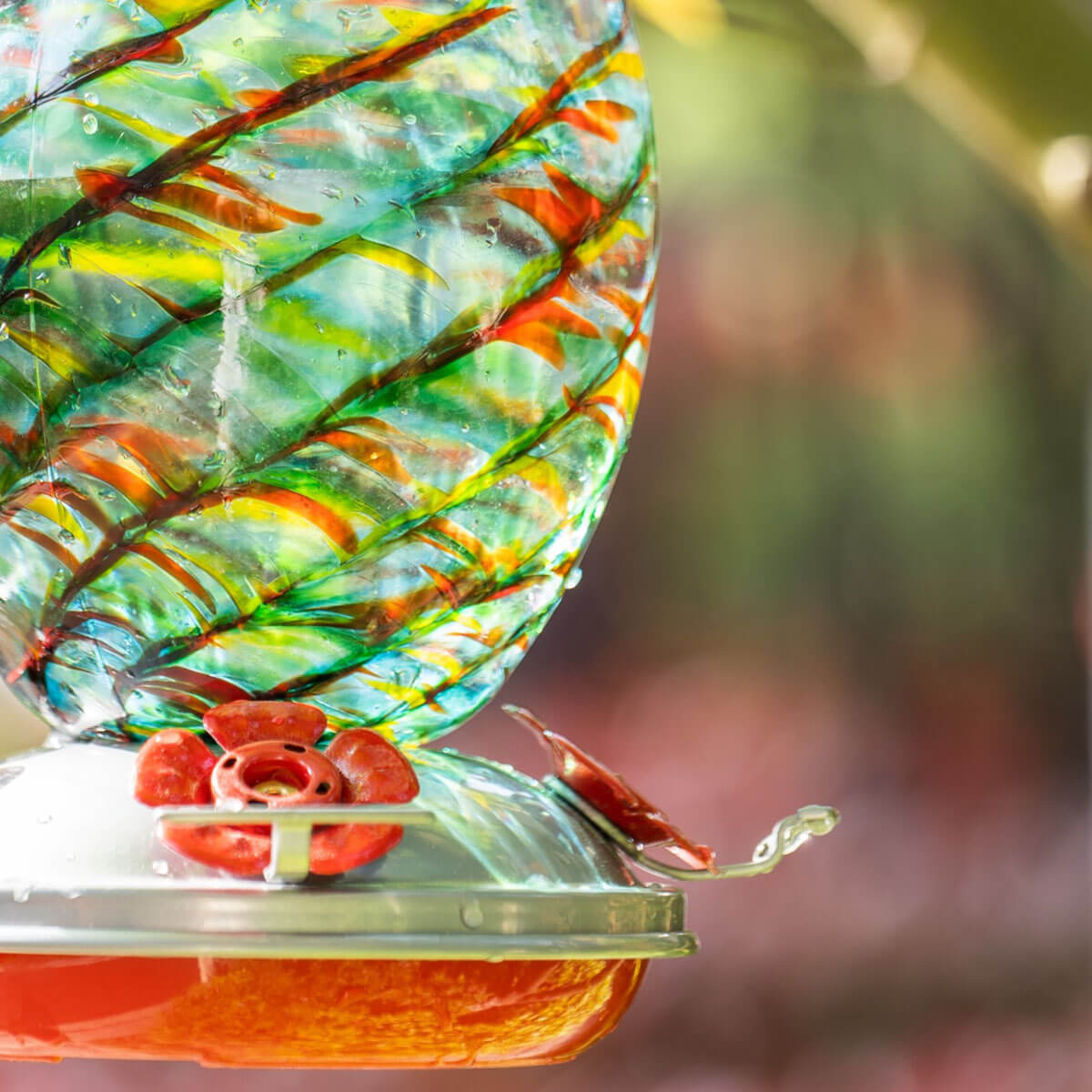 Muse Garden Hand Blown Glass Hummingbird Feeder - 27 Ounces - Hawaii Mermaid
