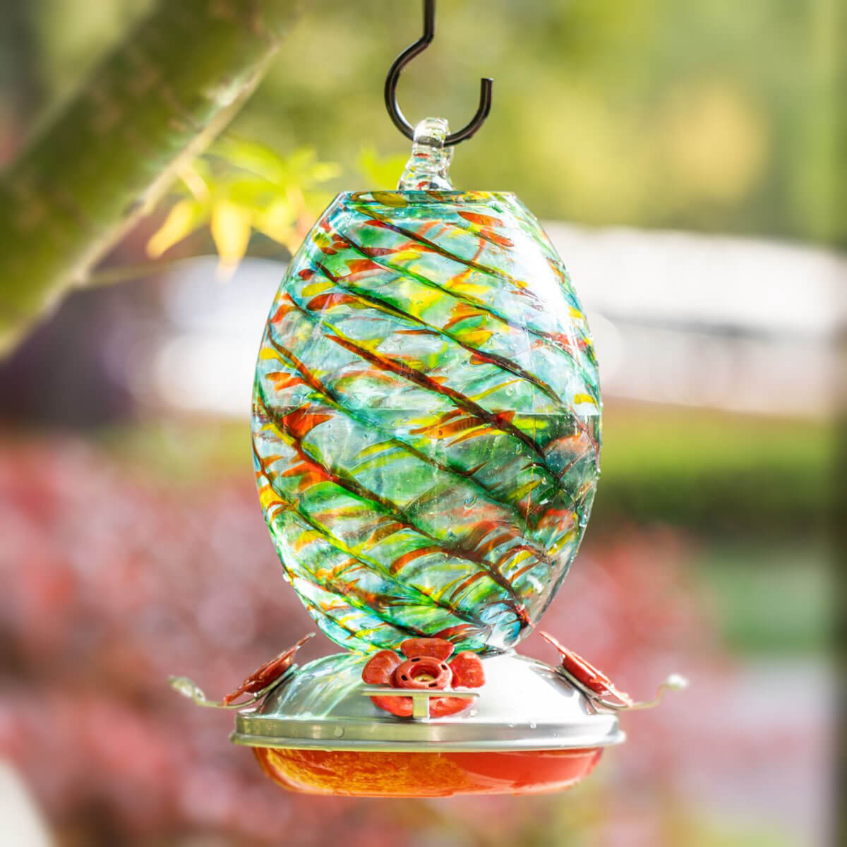 Muse Garden Hand Blown Glass Hummingbird Feeder - 27 Ounces - Hawaii Mermaid