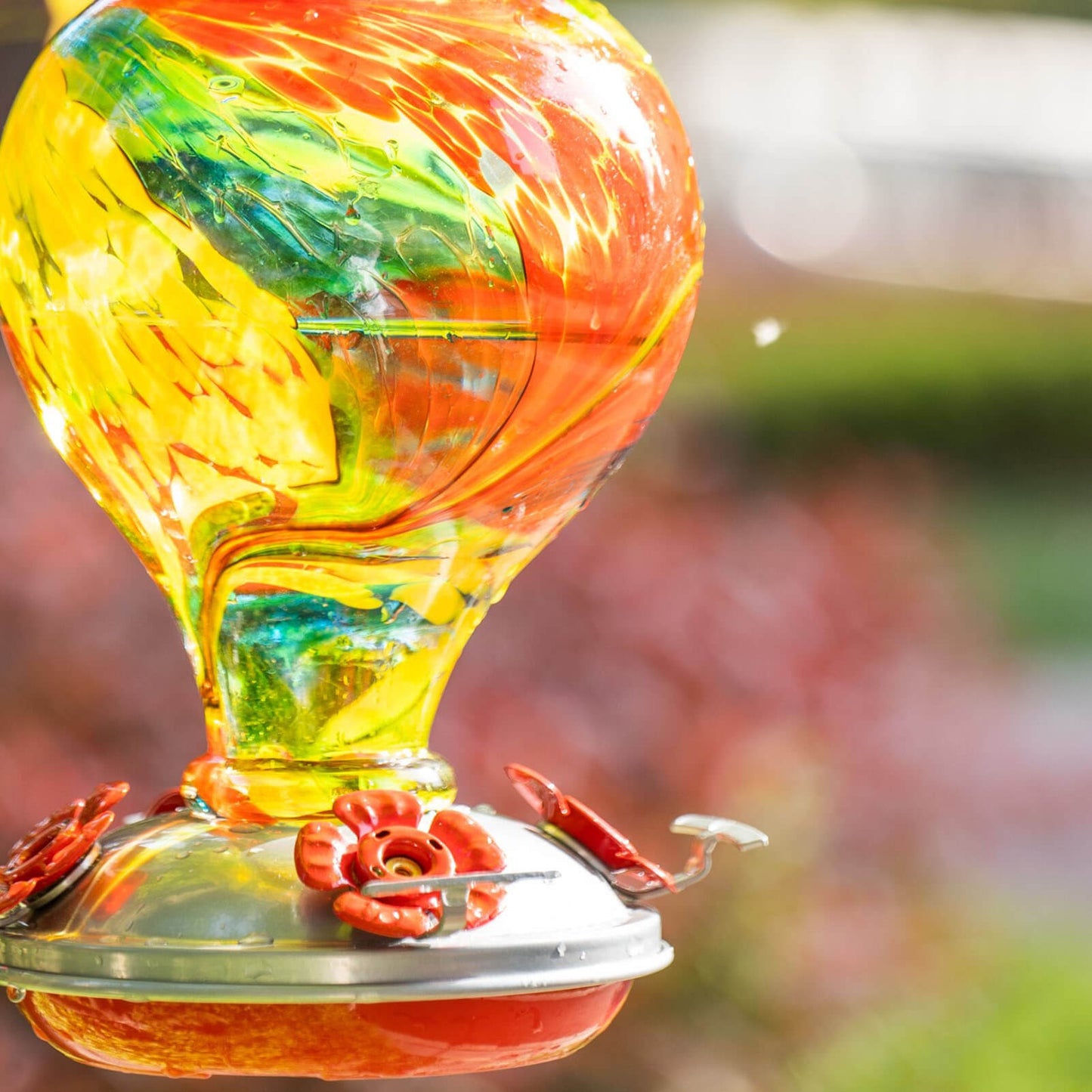 Muse Garden Hand Blown Glass Hummingbird Feeder - 32 Ounces - Carnival