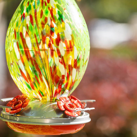 Muse Garden Hand Blown Glass Hummingbird Feeder, 32 Ounces, Green Floral
