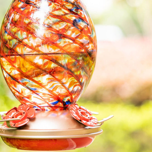 Muse Garden Hand Blown Glass Hummingbird Feeder, 32 Ounces, Retro