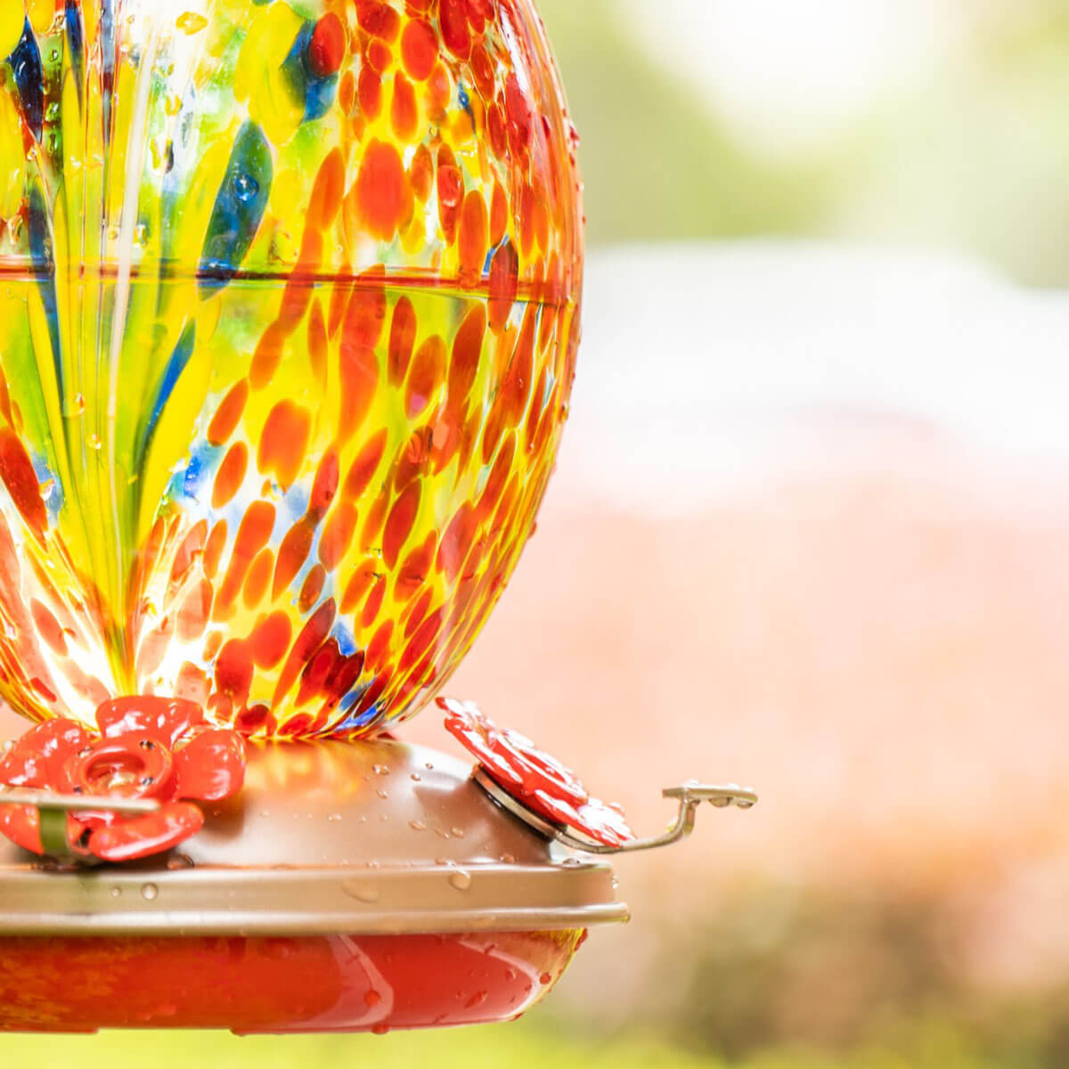 Muse Garden Hand Blown Glass Hummingbird Feeder - 27 Ounces - Phoenix