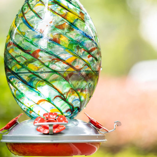 Muse Garden Hand Blown Glass Hummingbird Feeder, 32 Ounces, Hawaii