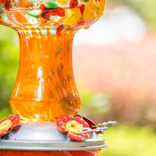 Muse Garden Hand Blown Glass Hummingbird Feeder, 28 Ounces, Fairy Garden