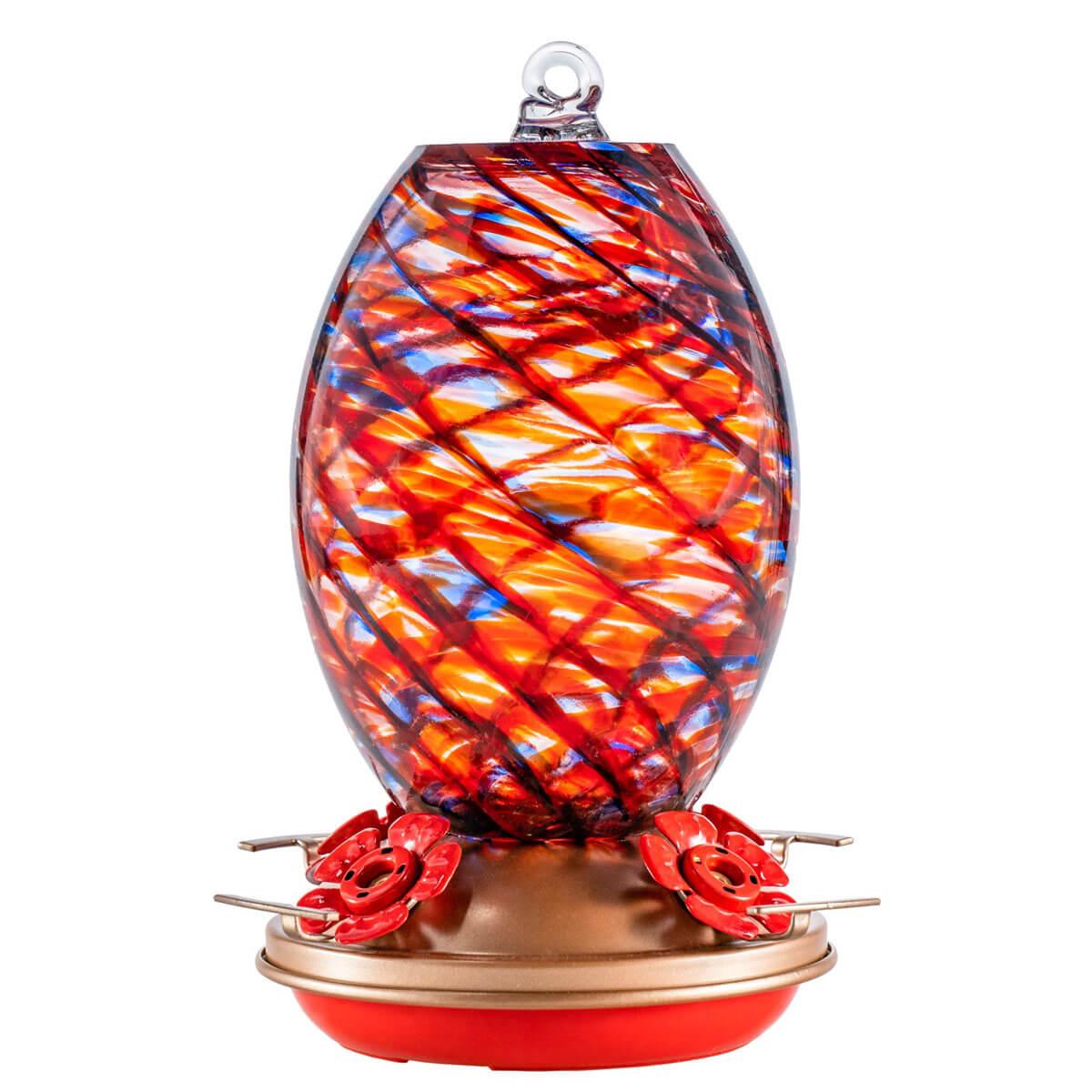 Muse Garden Hand Blown Glass Hummingbird Feeder, 27 Ounces, Retro