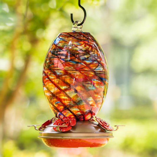 Muse Garden Hand Blown Glass Hummingbird Feeder, 27 Ounces, Retro
