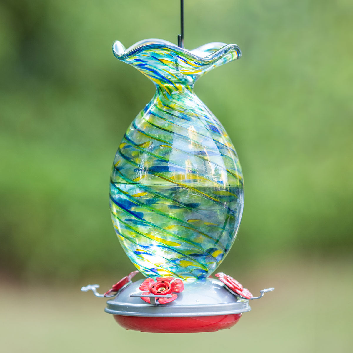 Muse Garden Hand Blown Glass Hummingbird Feeder, 32 Ounces, Beach