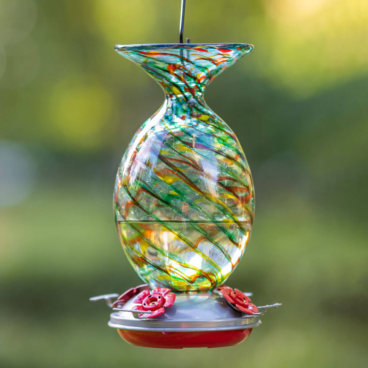 Muse Garden Hand Blown Glass Hummingbird Feeder, 32 Ounces, Hawaii Mermaid