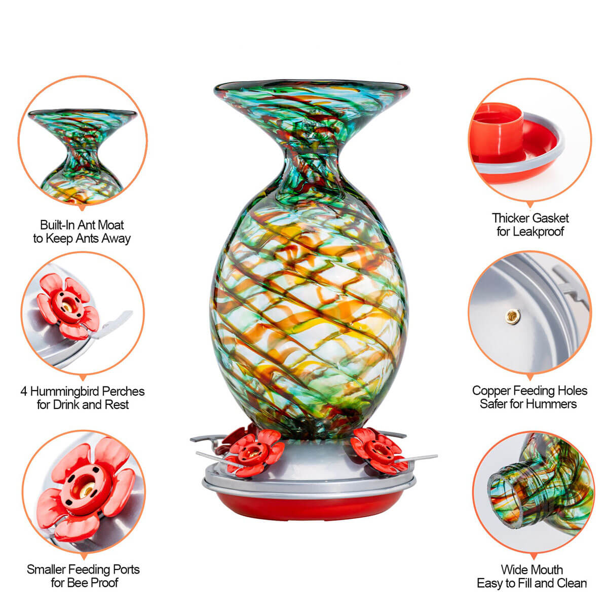 Muse Garden Hand Blown Glass Hummingbird Feeder, 32 Ounces, Hawaii Mermaid
