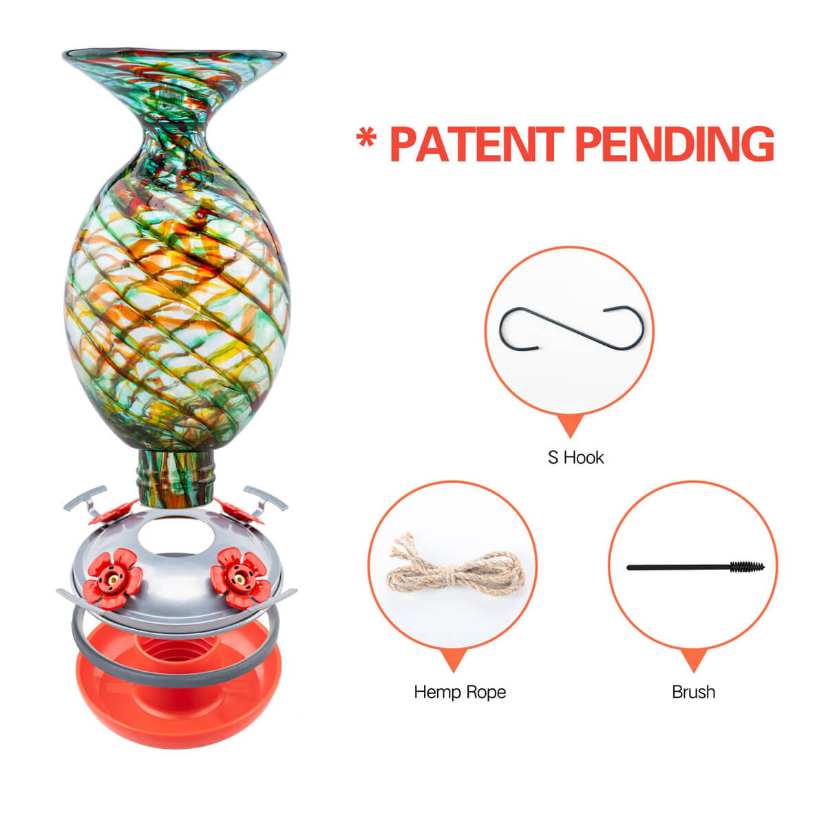 Muse Garden Hand Blown Glass Hummingbird Feeder, 32 Ounces, Hawaii Mermaid