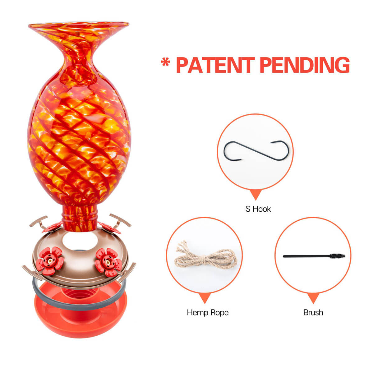 Muse Garden Hand Blown Glass Hummingbird Feeder, 32 Ounces, Flame Mermaid