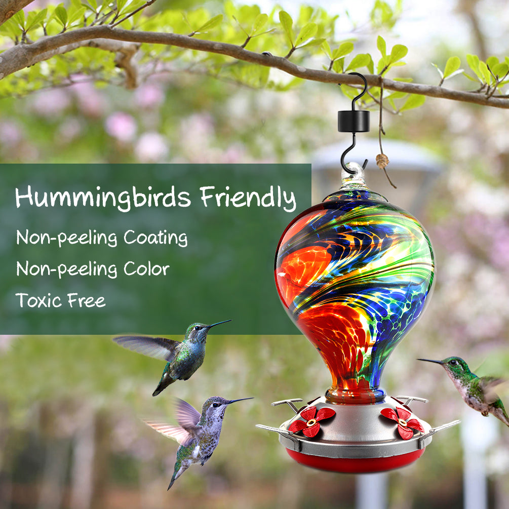 Muse Garden Hand Blown Glass Hummingbird Feeder  - 32 Ounces - Nebula