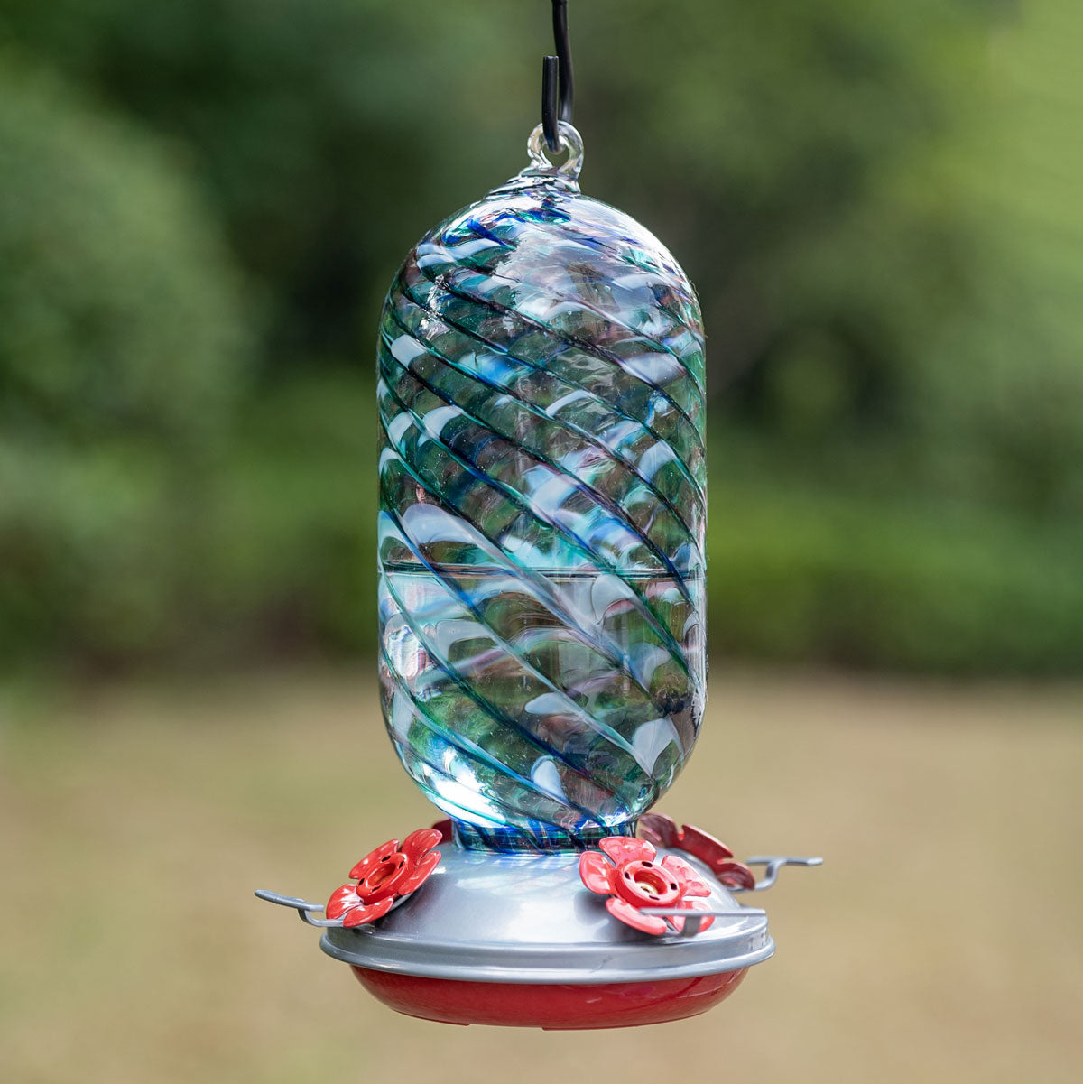 Muse Garden Hand Blown Glass Hummingbird Feeder, 28 Ounces, Ocean Mermaid