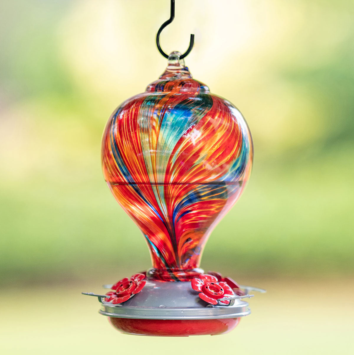 Muse Garden Hand Blown Glass Hummingbird Feeder, 32 Ounces, Mexican Stripes