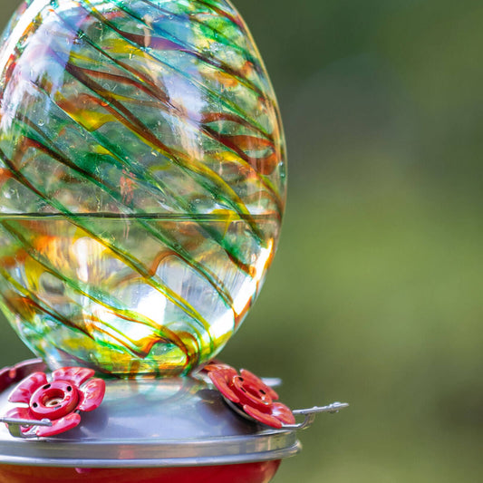 Muse Garden Hand Blown Glass Hummingbird Feeder, 32 Ounces, Hawaii Mermaid