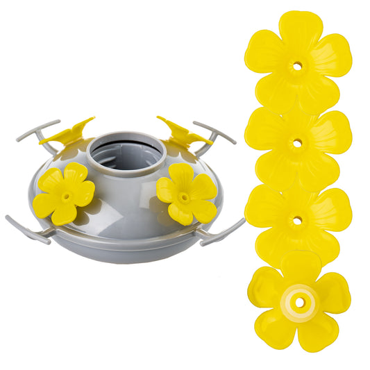 Muse Garden Hummingbird Feeder Original Replacement Part Base, Containing Extra 4 Removable Replacement Yellow Flowers