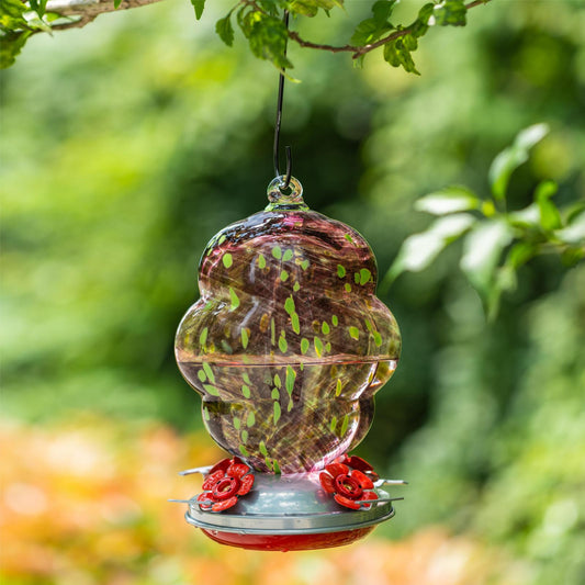 Muse Garden Hummingbird Feeders for Outdoors Hanging, 24 Ounces, purple, Blown Glass Hummingbird Feeder, Unique Hummingbird Gifts for Women